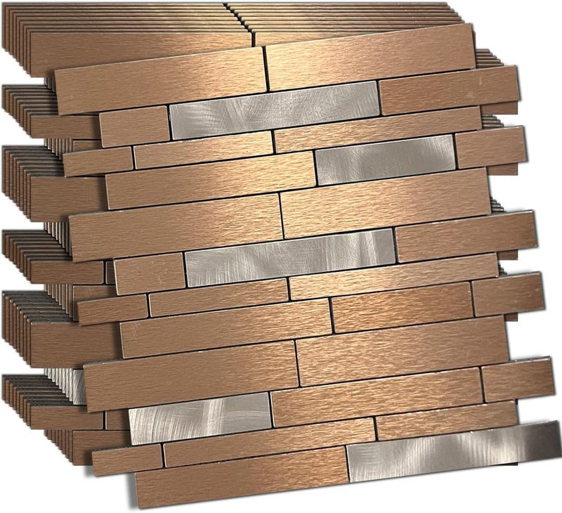 weimeisc 10 Sheets Peel and Stick Backsplash Tile for Kitchen, Self-Adhesive Mosaic Tile, Stick on Bathroom Vanities，Fireplace Décor, Laundry Table(12.8" X 11.3") (Brushed Bronze+Frosted Silver) - Image 1